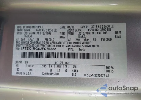 2018 Ford F-150 Raptor z USA, uszkodzony, nr VIN 1FTEX1RG6JFC76222